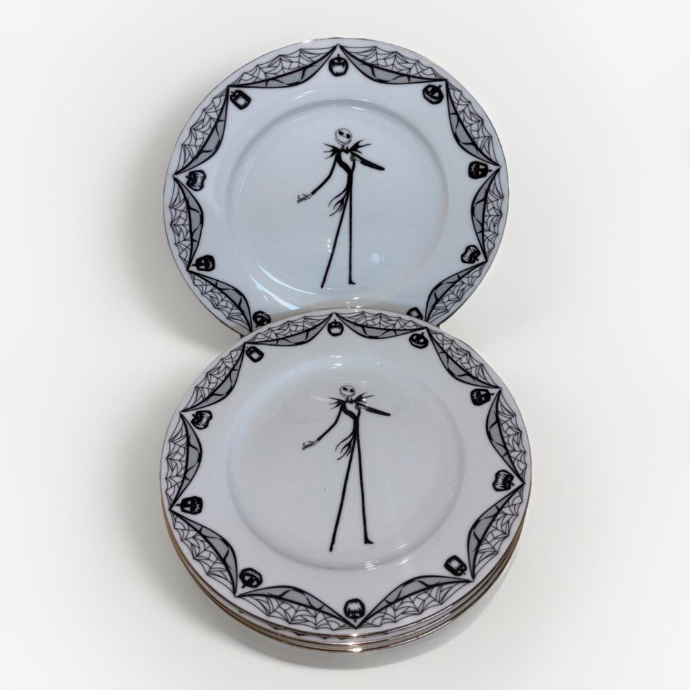 4 Jack Skellington Salad Dessert Plates Disney Nightmare Before Christmas NEW